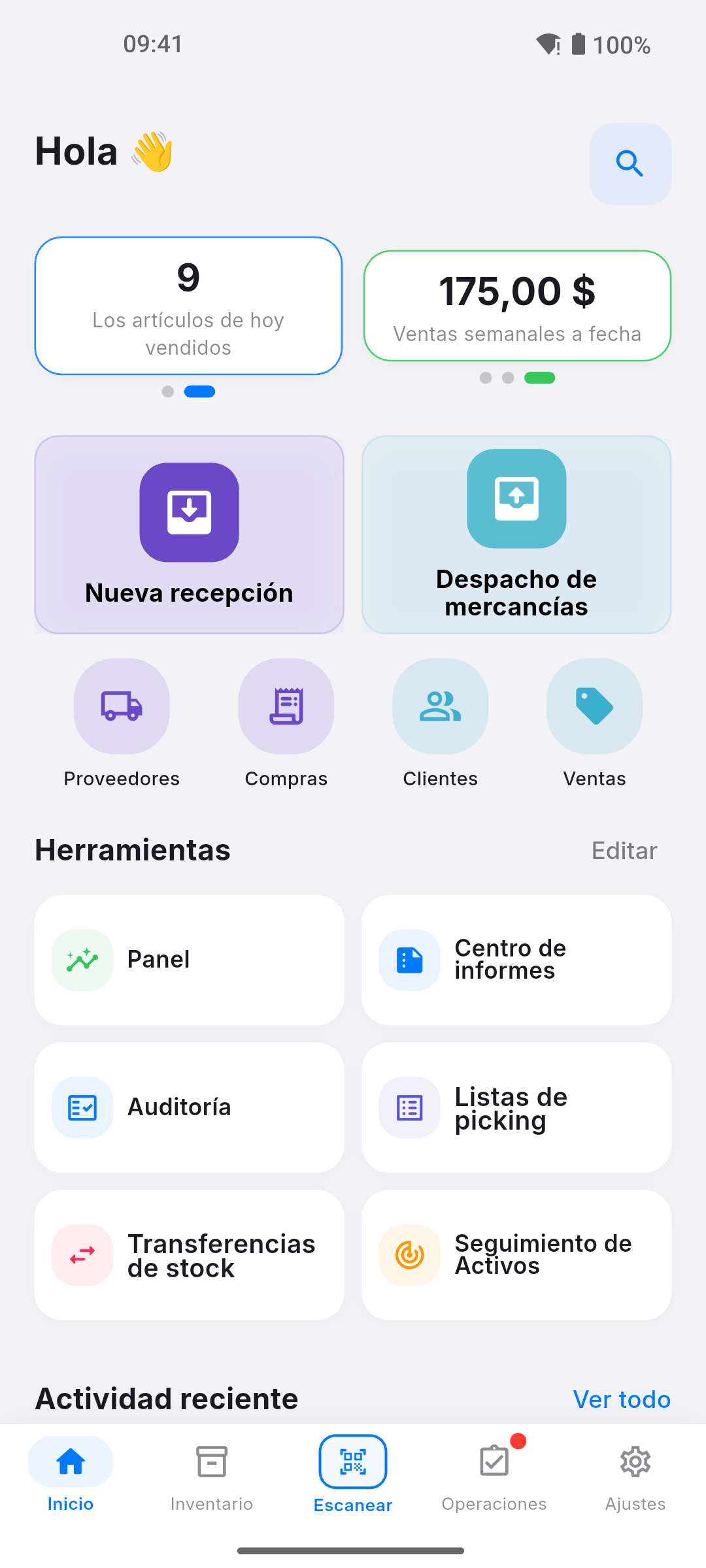 Pantalla de resumen de inventario de Pikly