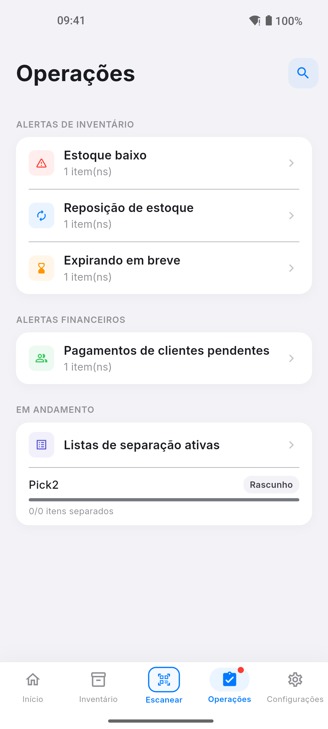 Tela de inventário cíclico Pikly