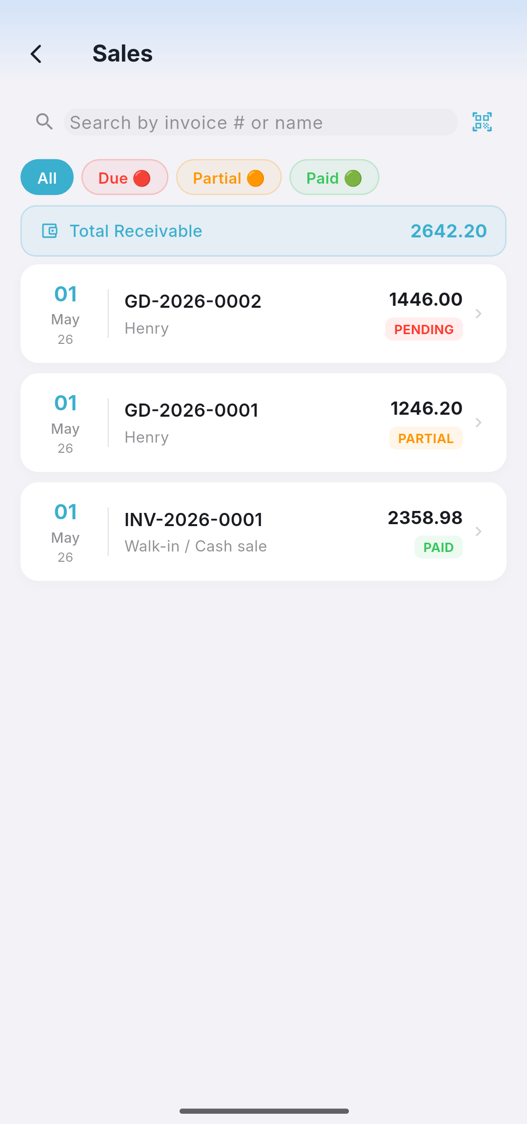 Pikly sales screen